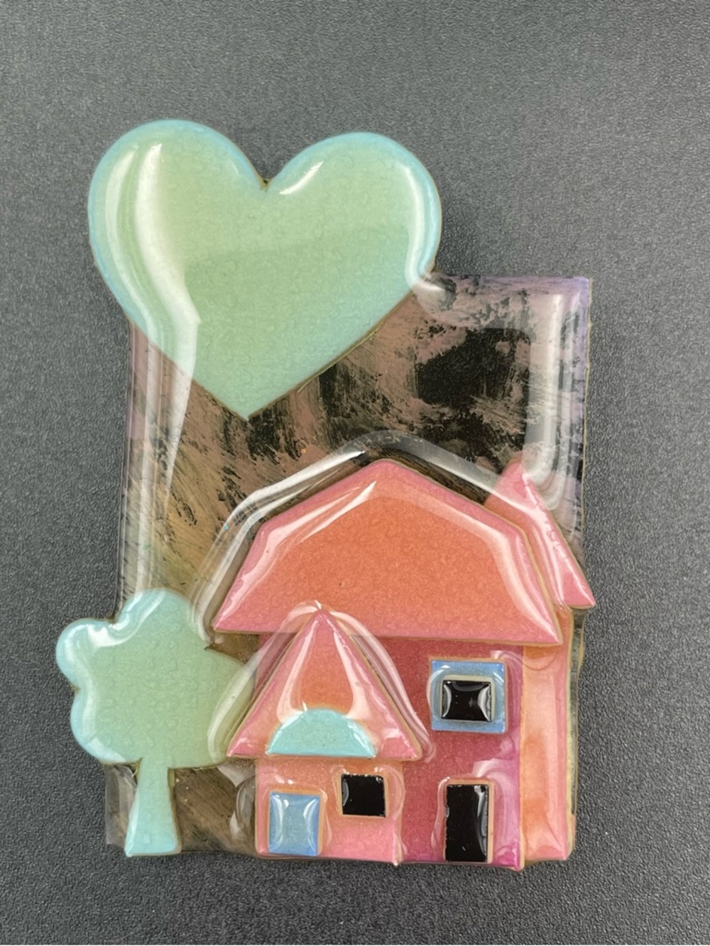 House Pins by Lucinda Pink House Green Heart Brooch